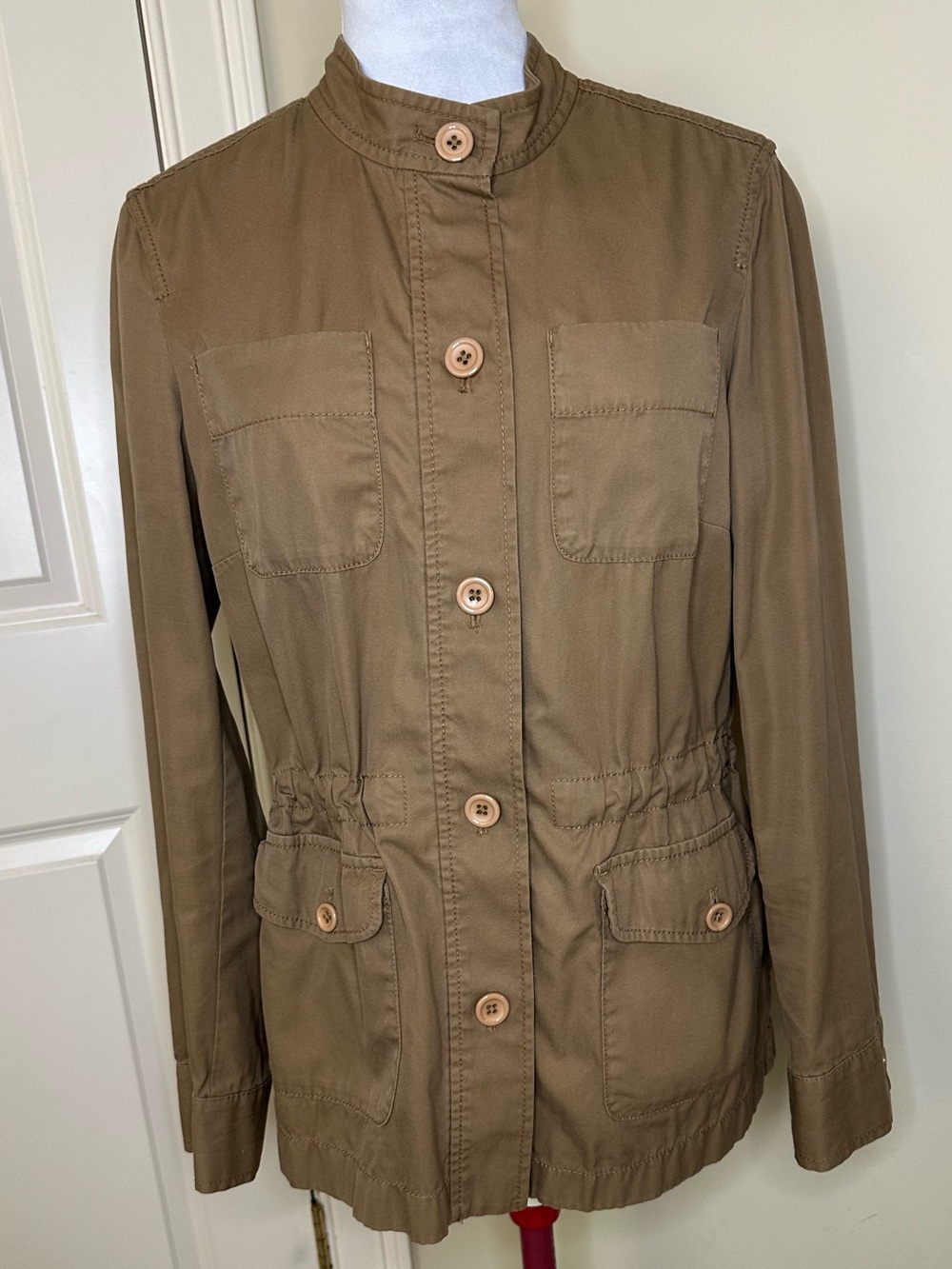 Lands' End s Cotton Twill Casual Utility Field Jacket. Khaki Brown Size 2-4